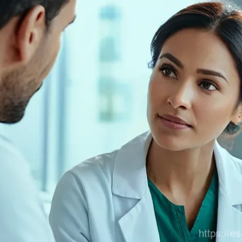 Home 18 내러티브 의학의 문화적 맥락 - **Prompt:** A compassionate female doctor, wearing a crisp white lab coat over a professional blouse...