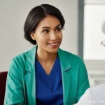 Home 6 내러티브 의학을 위한 교육 과정 - **Prompt: The Art of Empathetic Listening**
"A medium shot of a compassionate doctor, a woman in...