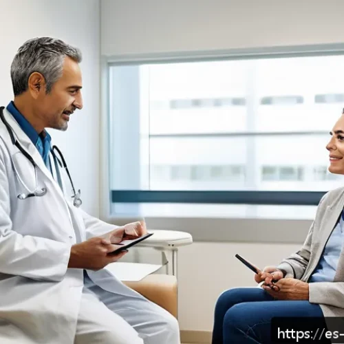 Home 28 내러티브 의학의 사례 연구 분석 - A warm, inviting medical consultation room in a modern Spanish clinic, featuring a friendly Hispanic...